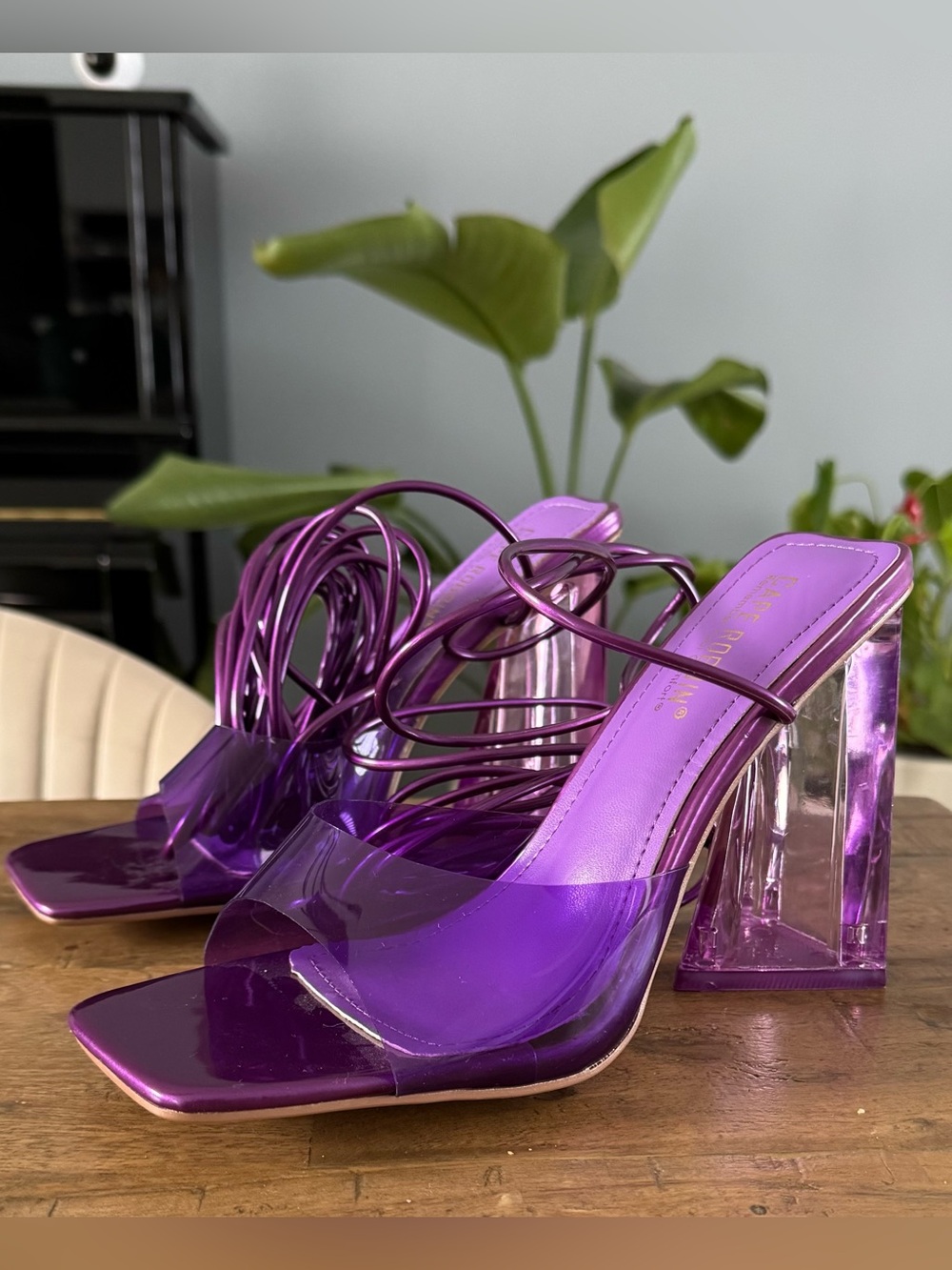 Purple Clear-Strap High Heel Sandals - Women - Picture 5 of 8